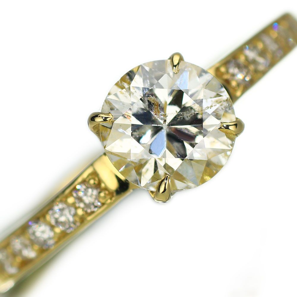 専用／バケット＆ラウンドブリリアンカットダイヤ0.90ct K18YGリング R00116 K18 バゲットカット ダイヤモンドリング 0.12ct