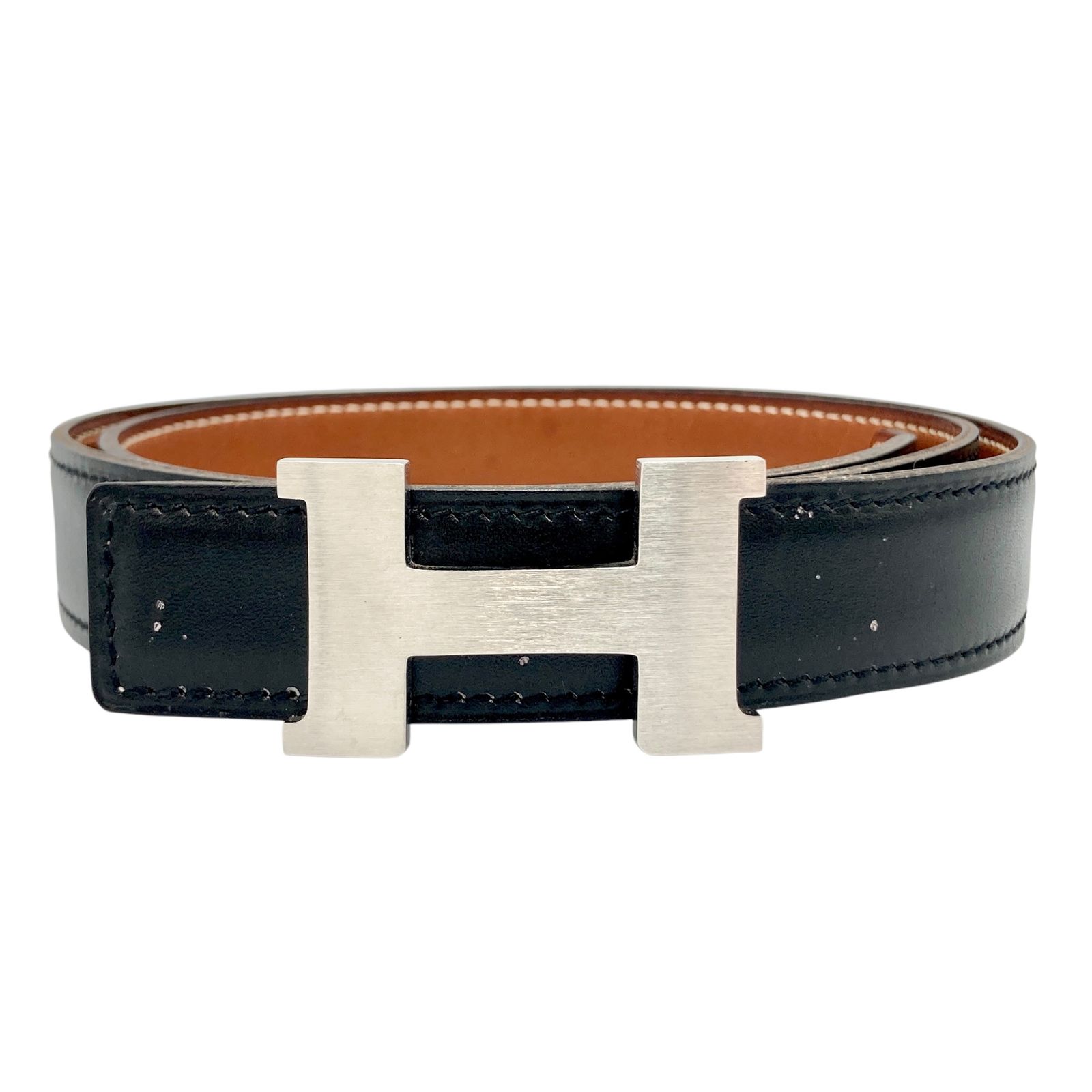 真贋判定済 HERMES エルメス コンスタンスベルト □D刻 75cm ブラック×フォーブ×S金具 ウォレット