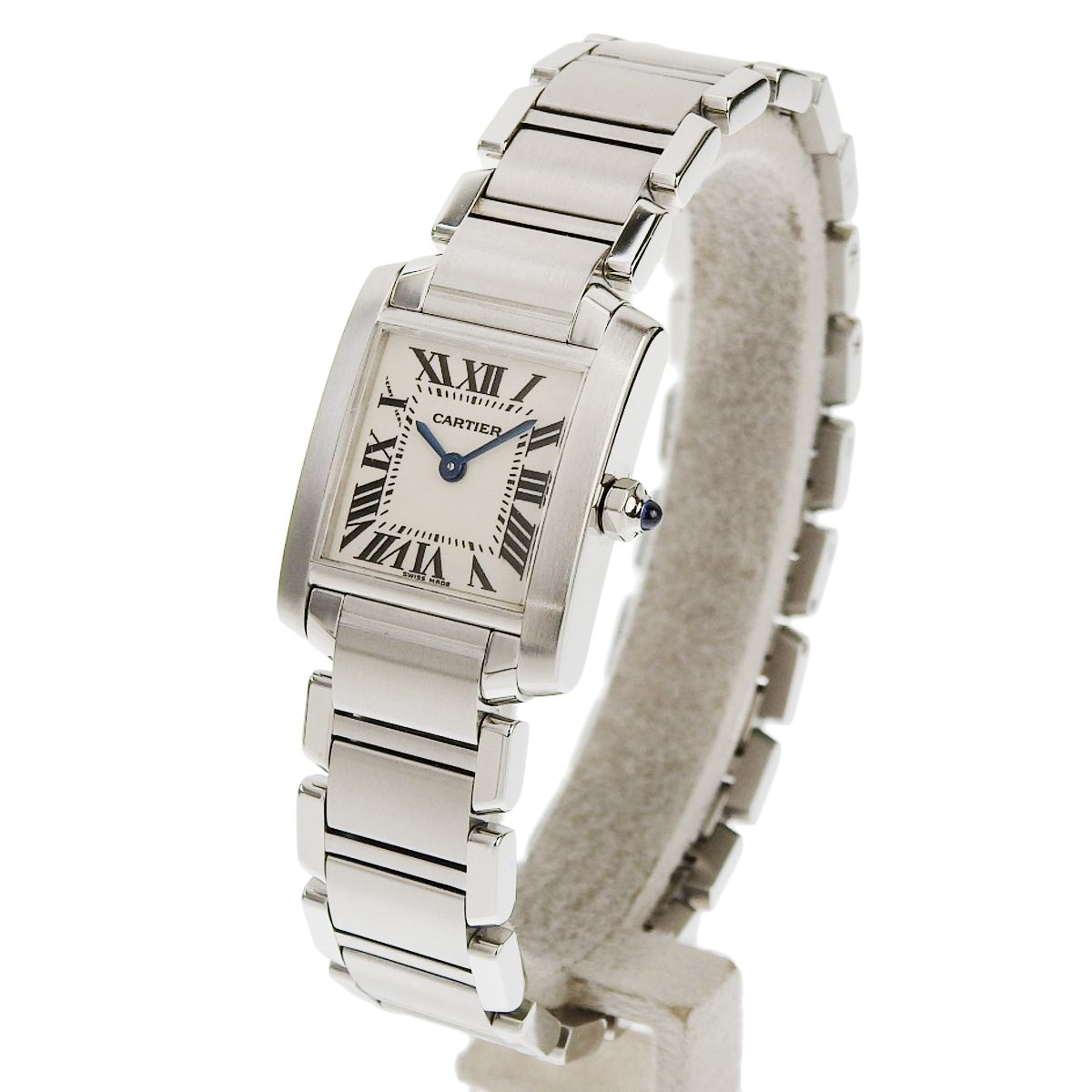 保証書付 カルティエ タンクフランセーズ SM W51008Q3 SS クオーツ 腕時計 2011年1月 オフホワイト シルバー レディース 40802146917 アラモード