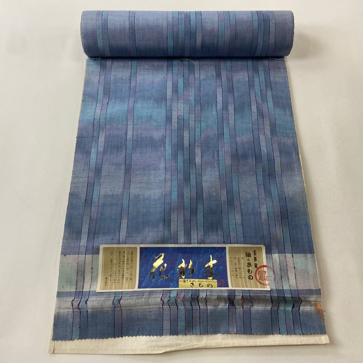反物 秀品 小紋 紬地 縞 ぼかし 藍色 正絹 【中古】 | socrat.in.ua 
