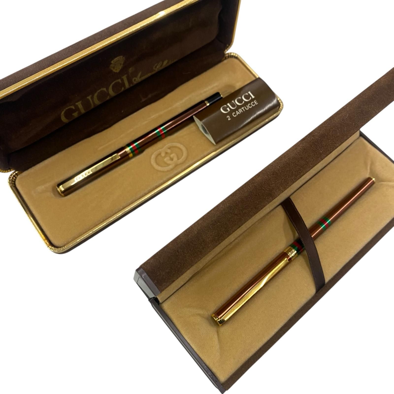 186005 OLD GUCCI オールドグッチ シェリーライン 万年筆 ボールペン K14ゴールド 2点まとめ売り