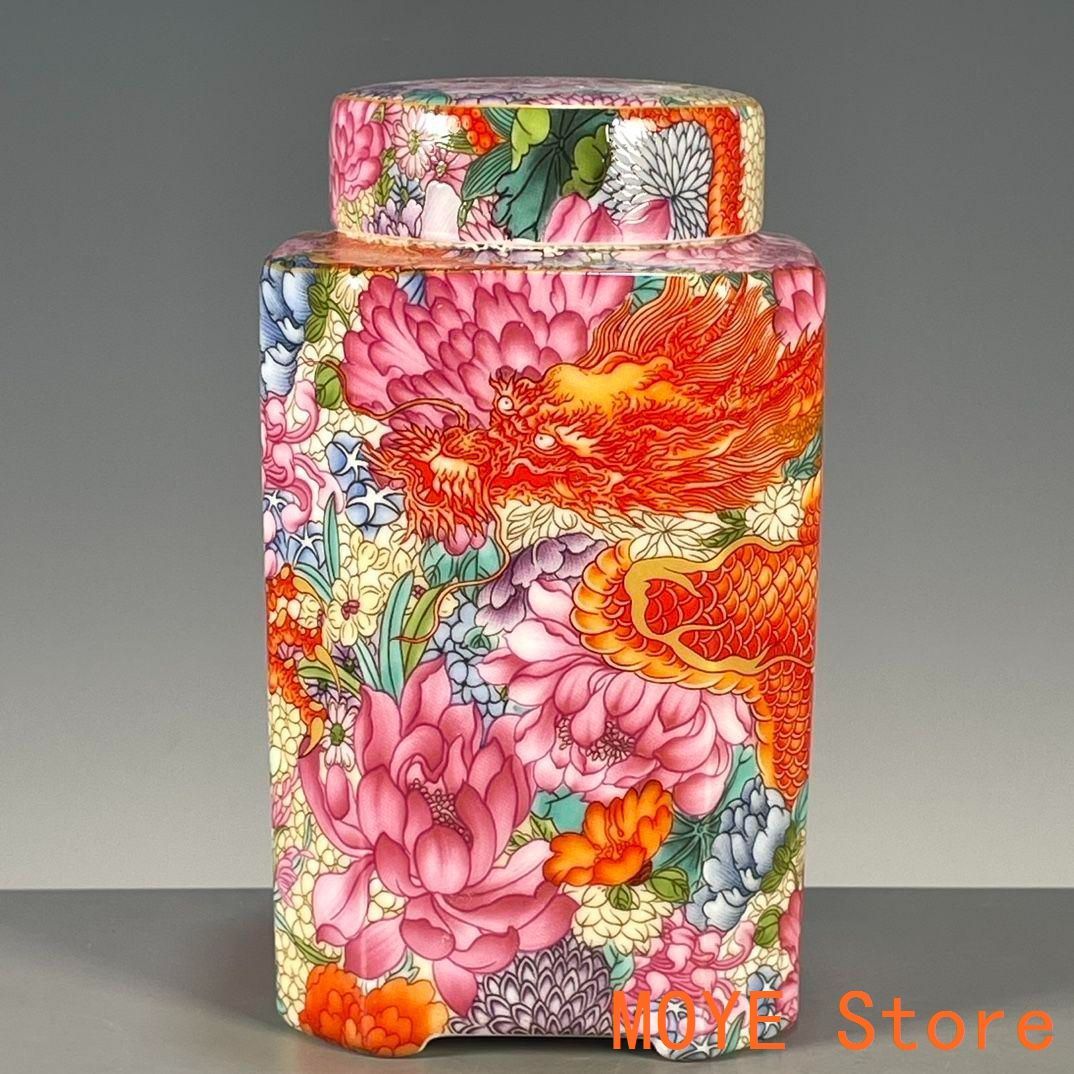 宋清涼寺七彩龍紋瓜稜夜光磁の花瓶 景徳鎮 陶磁器 装飾品 現代工芸品美術品 置物 清乾隆琺瑯彩万花龍紋茶壺 茶道具 景徳鎮 陶磁器 装飾品 工芸品