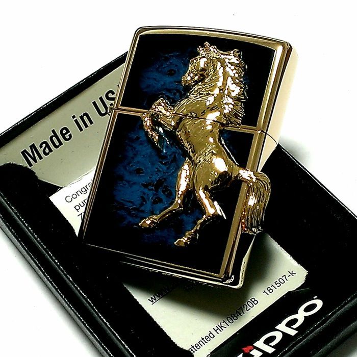 ZIPPO ライター ウイニングウィニー ジッポ ゴールドプレート アトランティックブルー かっこいい 馬 青金 おしゃれ 金タンク ホースメタル  メンズ プレゼント - メルカリ