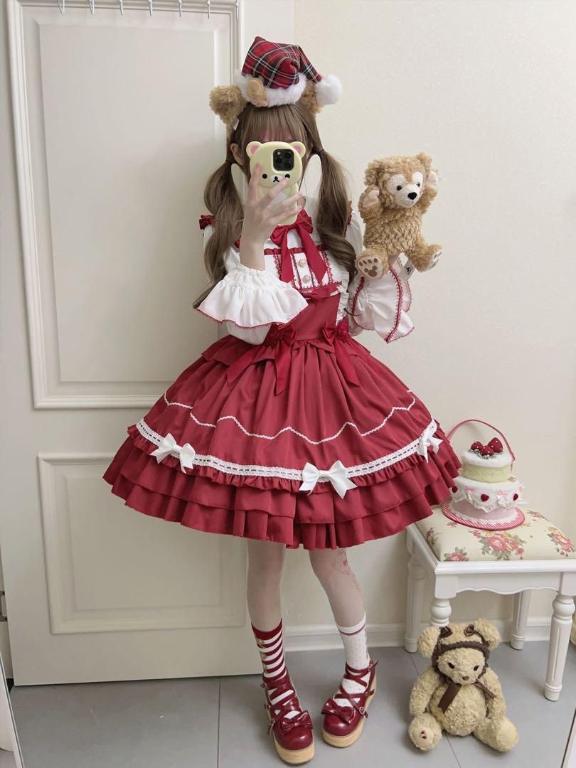 新品未使用 ひざ丈☆リボンが可愛いロリータジャンパースカート♪お出かけや普段着に最適♪