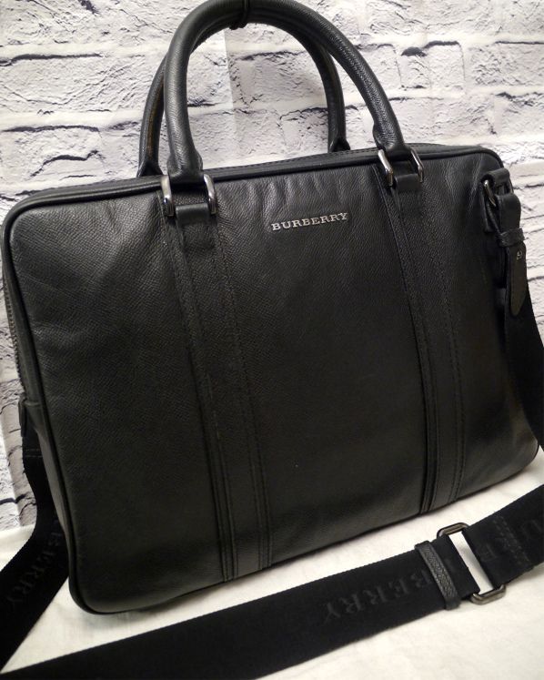 美品✨バーバリー ビジネスバッグ レザー サフィアーノ ブラック ブリーフケース 2018◇BURBERRY バーバリー A4対応 ビジネス可 サフィアーノ