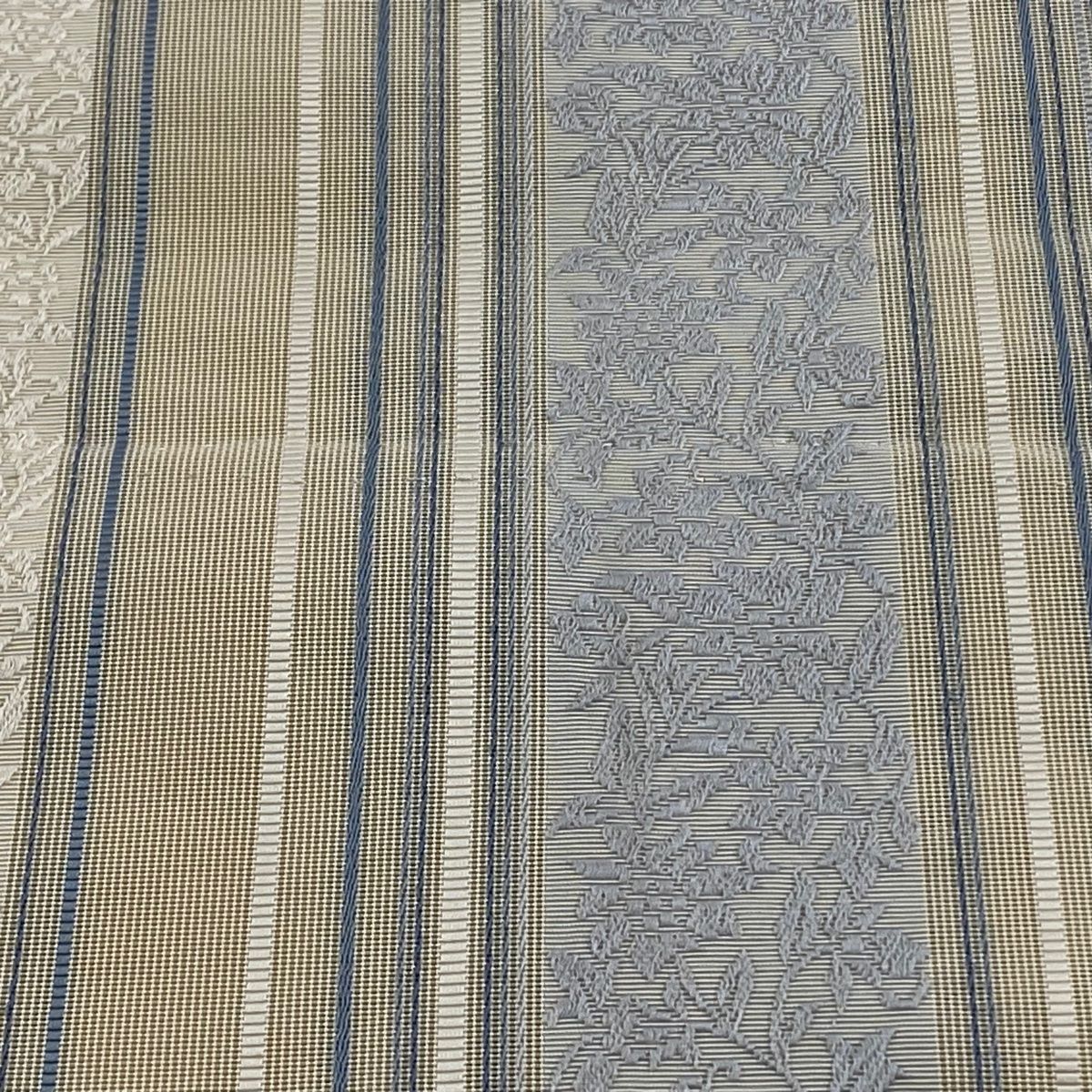 名古屋帯 秀品 八寸名古屋帯 夏帯 草花 縞 クリーム 正絹