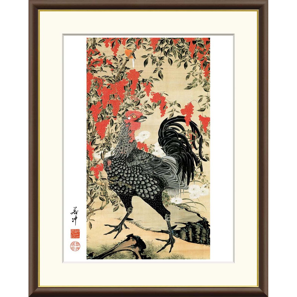 絵画 （7） 絵画 日本の名画 南天雄鶏図 伊藤若冲 額入り インテリア アート 額絵 高