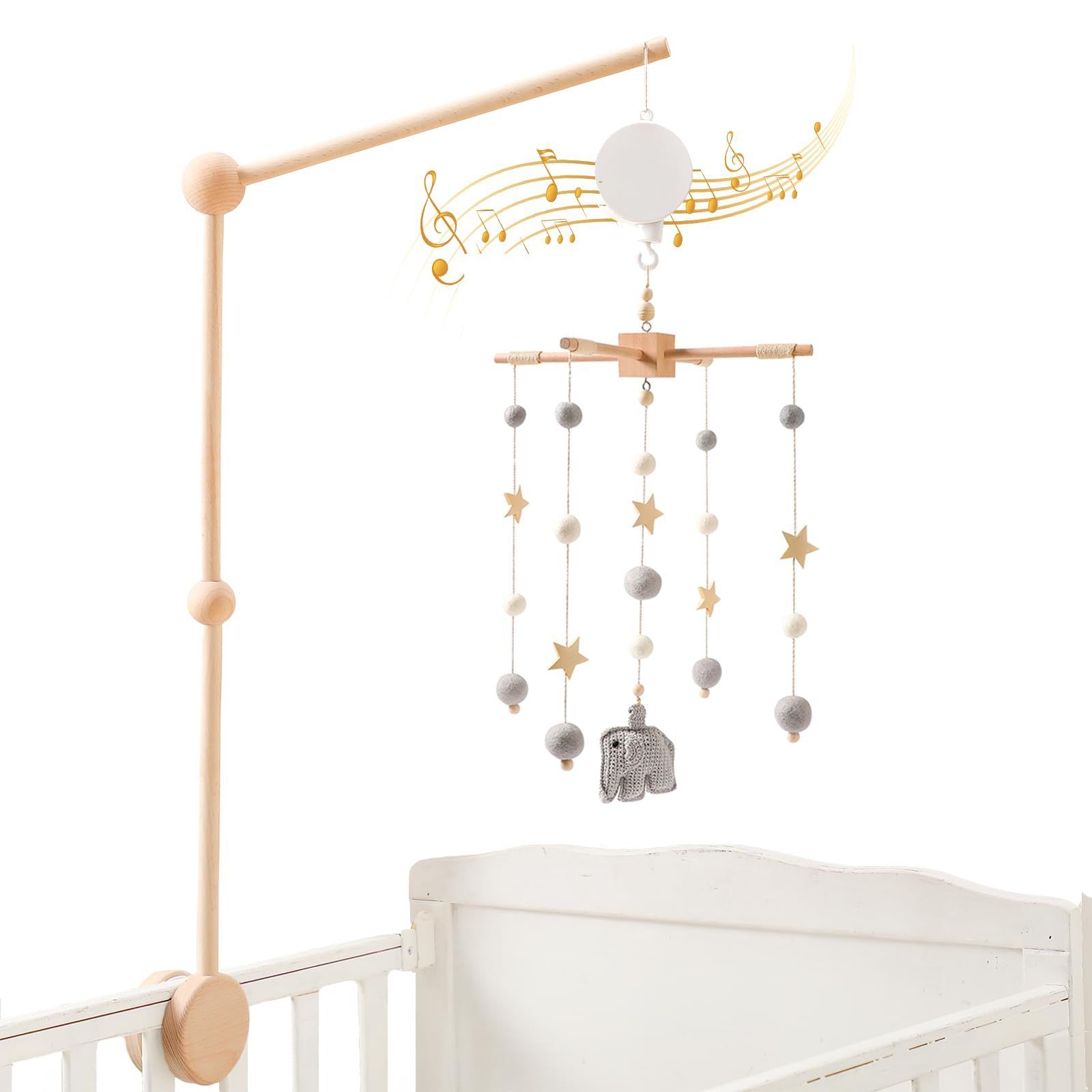 【数量限定】おもちゃ 赤ちゃん 寝かしつけ用寝具 回転でき モービル インテリア 木製アーム メリー 子供用寝具 ベビー 手巻き 誕生日 オルゴール アーム 出産祝い ベッドメリー make プレゼント lets