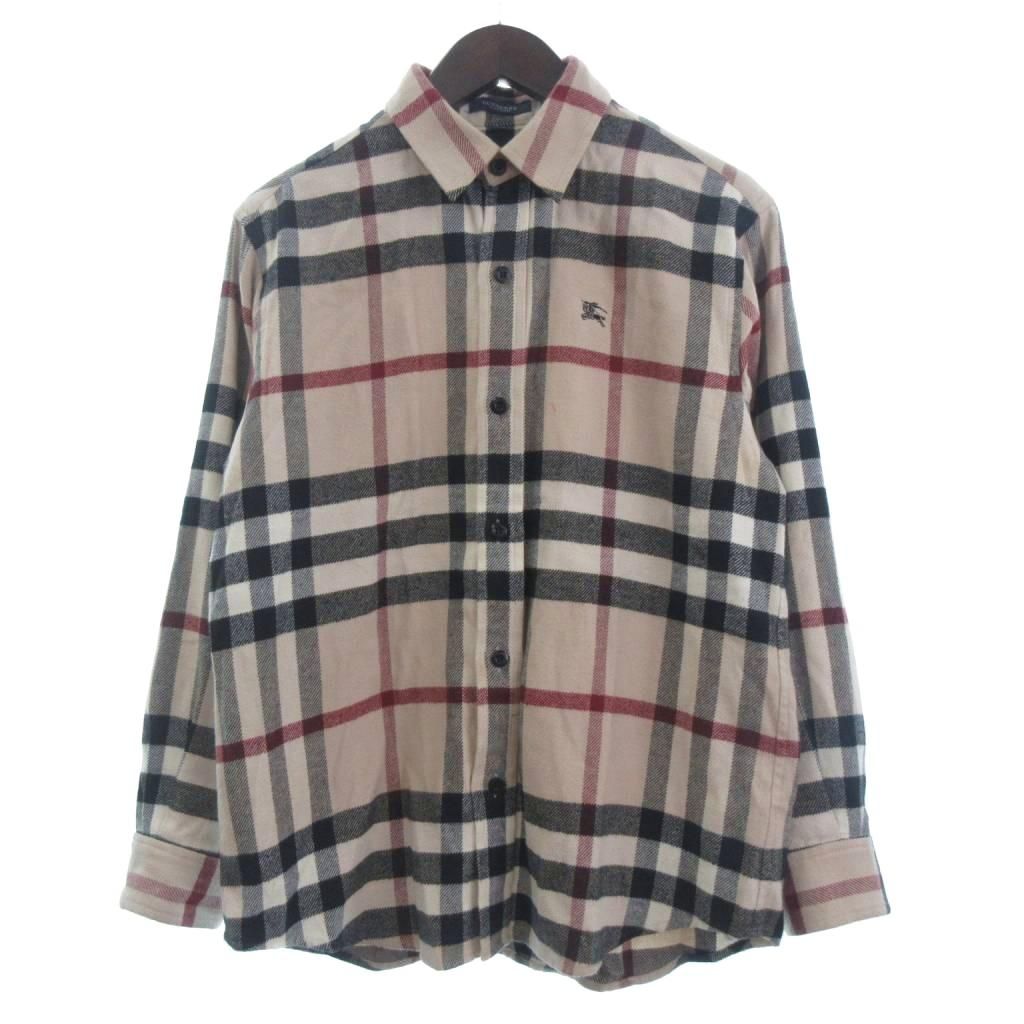 バーバリー ロンドン BURBERRY LONDON シャツ ネルシャツ 長袖 チェック柄 起毛 ロゴ刺繍 160 ベージュ