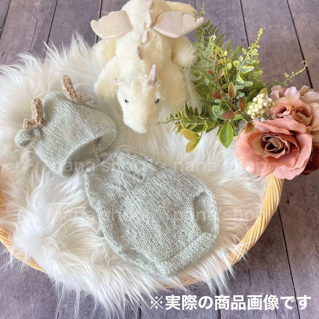 ライトグリーン♪辰耳帽子とオーバーオール ニューボーンフォト撮影 ライトグリーン♪辰耳帽子とオーバーオール ニューボーンフォト撮影