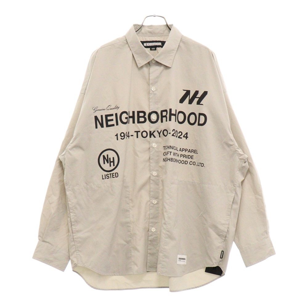 NEIGHBORHOOD (ネイバーフッド) 24SS OVER SHIRT LS ロゴプリント ポリエステル 長袖シャツ ロングスリーブ グレー 241SPNH-SHM03