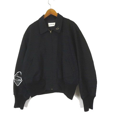インゲボルグ INGEBORG ジャケット ブルゾン ロゴ リボン プリント ジップアップ オーバーサイズ L 黒 ブラック 白 ホワイト