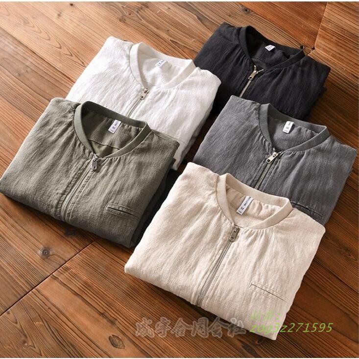 麻ジャケット メンズ サマージャケット ジップアップ スタジャン ノー