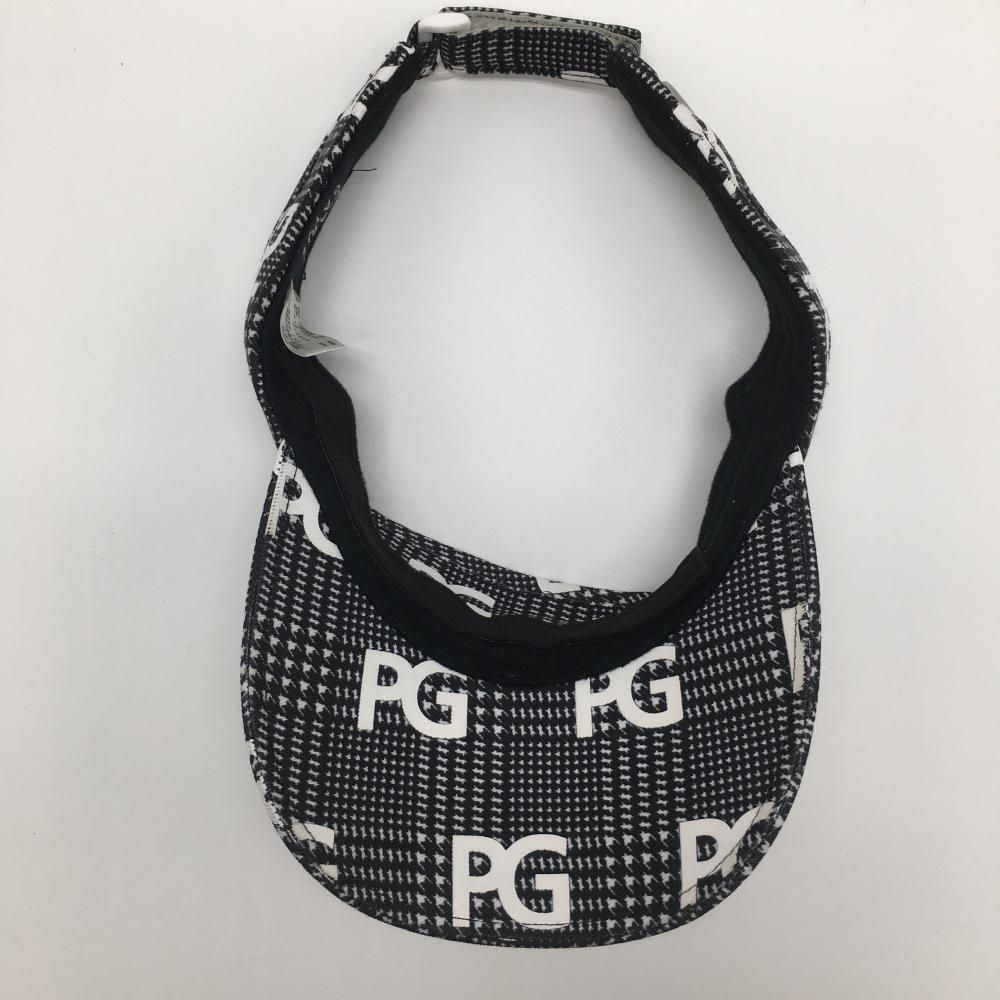 美品】パーリーゲイツ サンバイザー 黒×白 千鳥格子 ロゴ総柄 FR 