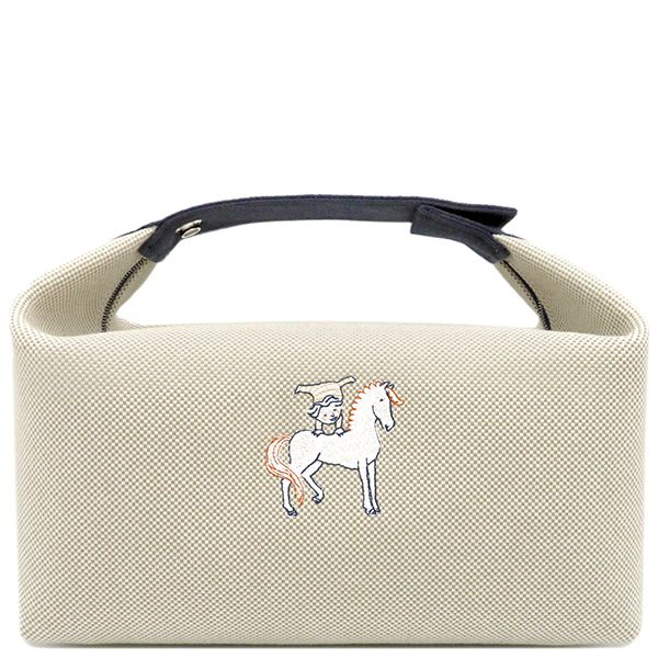 エルメス HERMES ポーチ ブリッド ア ブラック カブリオル GM トワルアッシュ グリペール×ブルーナティエ シルバー金具 トワルH ハンドバッグ バニティバッグ