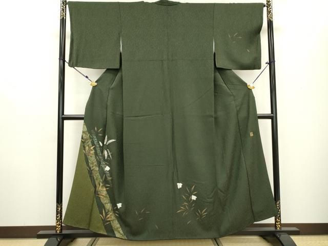 平和屋着物▽訪問着 作家物 絞り 刺繍 草葉文 金彩 正絹 逸品 DAAT3689fe