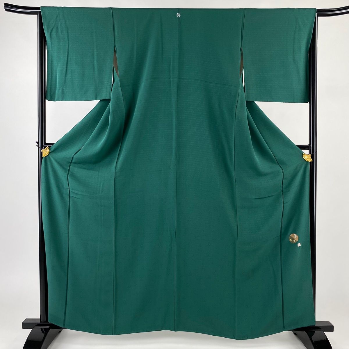 色無地 身丈161.5cm 裄丈66.5cm M 袷 落款 地紋 緑 正絹 秀品 一