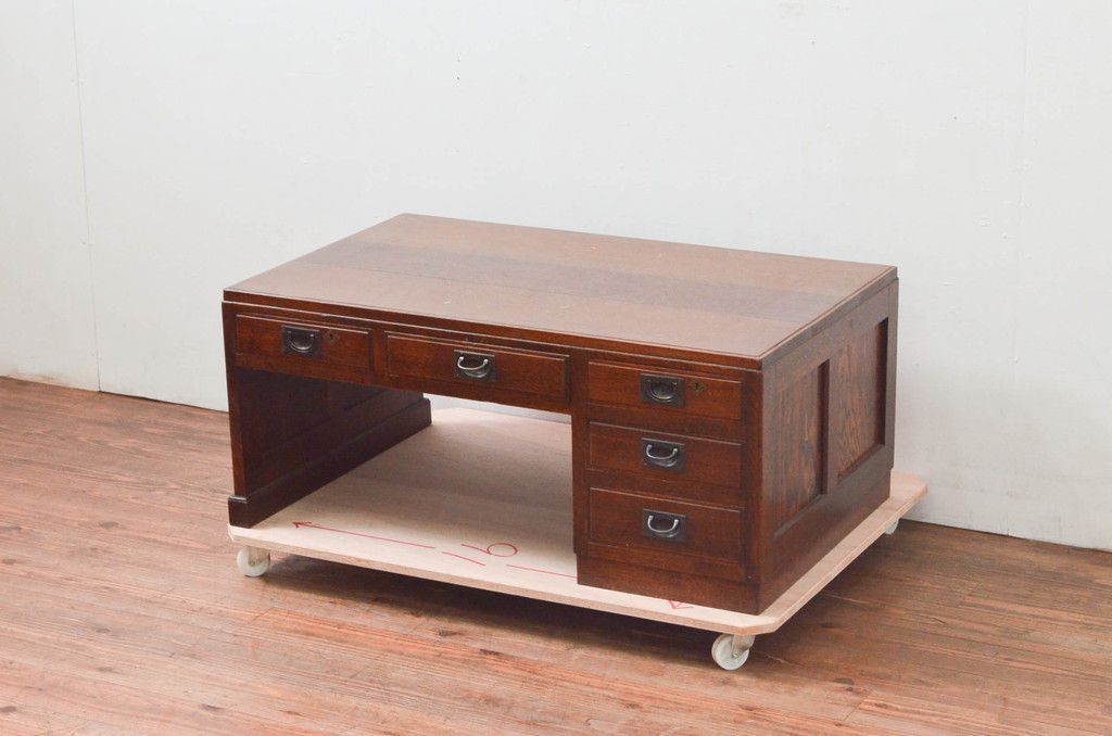 片袖机 和製アンティーク 和製アンティーク 鍵付き 片袖机 ロー