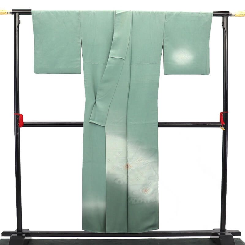 付下げ 袷 レディース 正絹 緑 華文 エ霞 身丈155.5cm 裄丈65cm 入学式 卒業式 Mサイズ相当