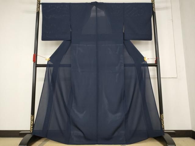 平和屋着物＊夏物 色無地 絽 藍鉄色 正絹 AABB8618st