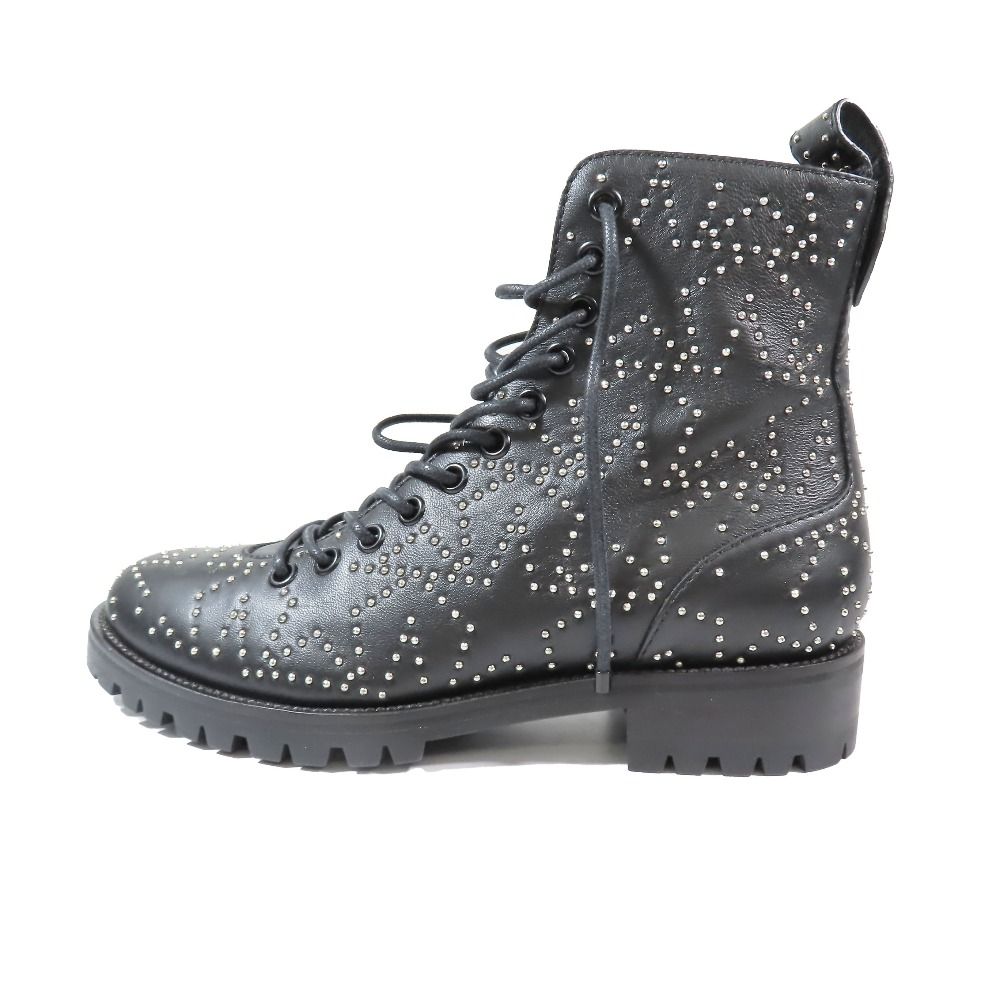 JIMMY CHOO ジミーチュウ サイドジップ レースアップ ブーツ スタッズ スターデザイン アンクルブーツ レザー 靴 シューズ 黒 36 レディース 古着