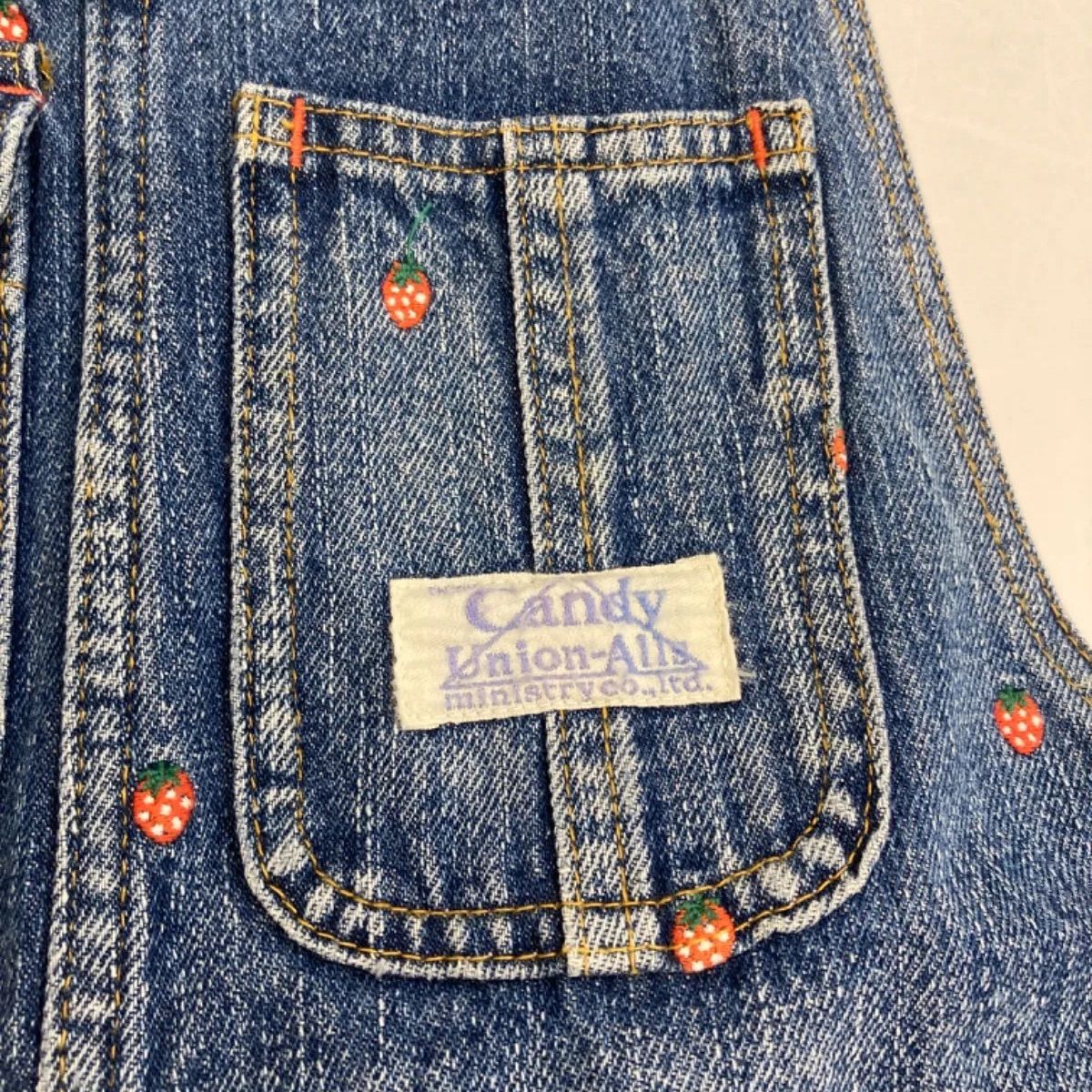 タグ付き未使用品 candy stripper オーバーオール イチゴ デニム Candy Stripper キャンディストリッパー ストロベリー刺繍