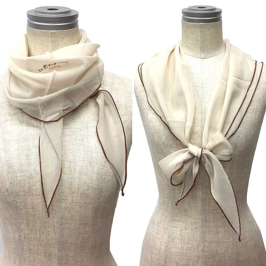 HERMES エルメス ひし形 スカーフ ロザンジュ シルク ベージュ系 無地 HERMES エルメス ひし形 スカーフ ロザンジュ シルク ベージュ系 無地