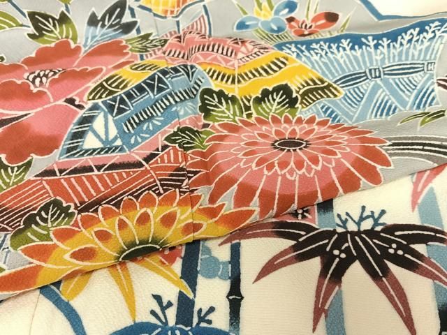 平和屋着物○紅型 振袖 風景花鳥文 松竹梅 正絹 逸品 AAAU8146zg