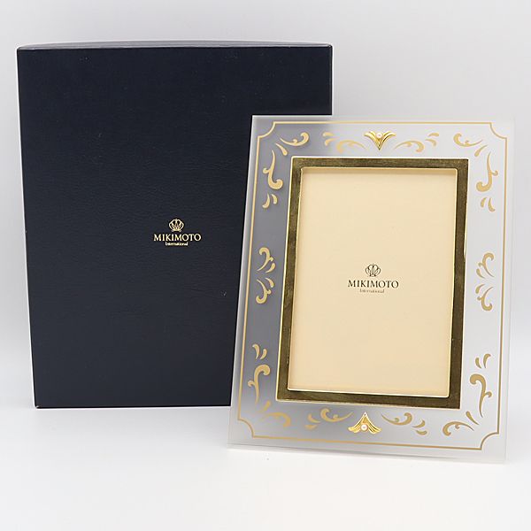 良品 箱付 ミキモト 写真盾/フォトフレーム パールチ付 ゴールド