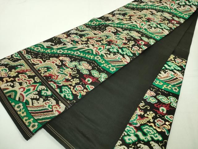 平和屋本店□極上 アンティーク 大正ロマン 六通柄 本袋帯 龍 黒地  