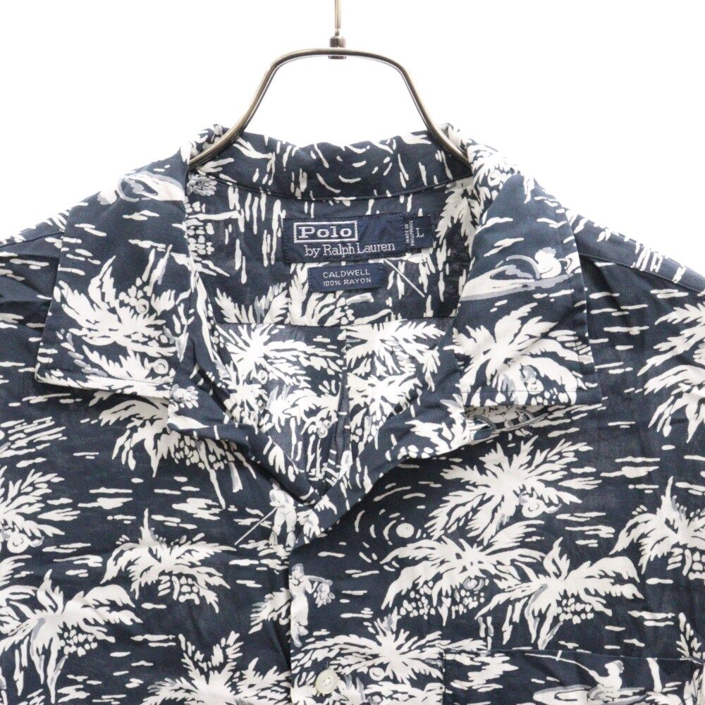 90s ラルフローレン CALDWELL コールドウェル アロハ 黒 総柄 半袖 POLO RALPH LAUREN (ポロラルフローレン) 90S VINTAGE CALDWELL
