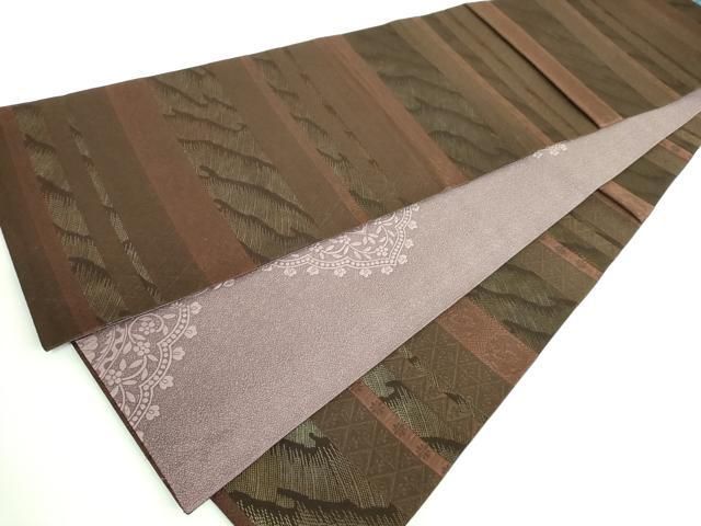 平和屋着物□極上 両面 全通柄袋帯 名物裂横段文 二重織 逸品  