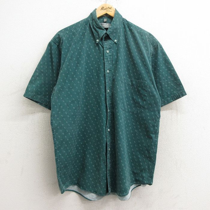 L/古着 半袖 シャツ メンズ 00s 総柄 コットン ボタンダウン 緑 グリーン 24may28 中古 トップス