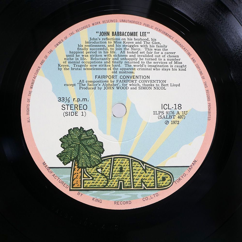 John Lee Babbacombe ukオリジナル レコード 国内盤 FAIRPORT CONVENTION/BABBACOMBE LEE/ISLAND ICL18 LP