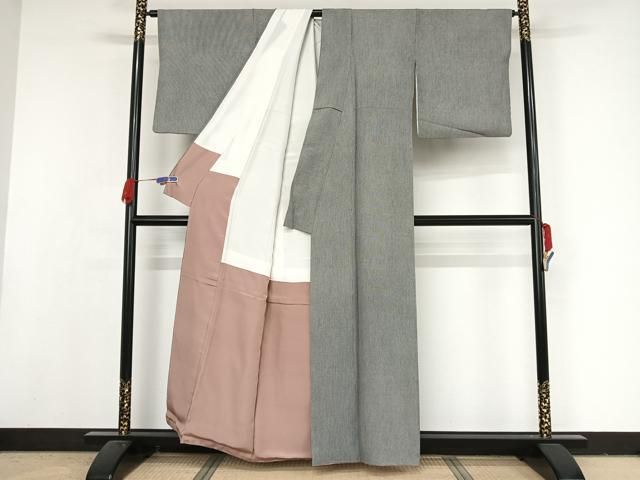 平和屋着物○江戸小紋 樋口実 玉縞 反端付き 正絹 逸品 未