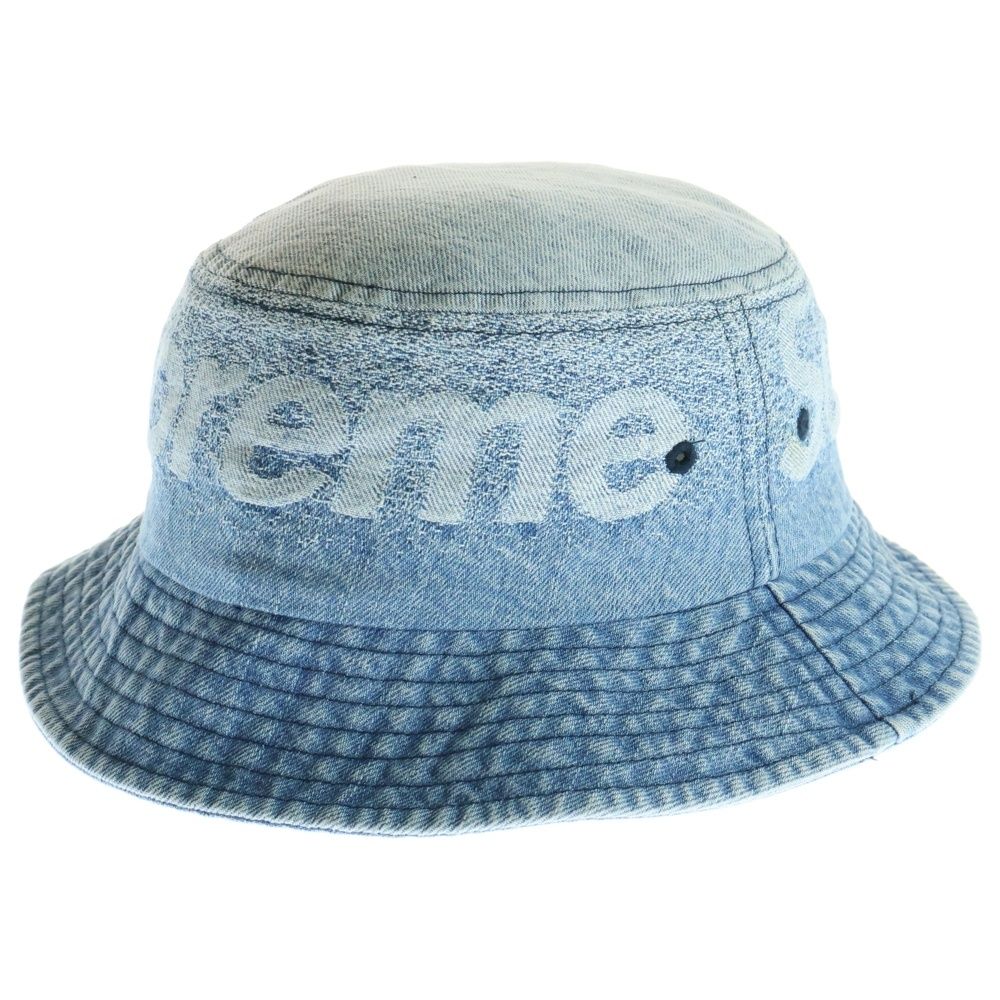 SUPREME シュプリーム 22SS Fade Jacquard Denim Crusher Hat フェードジャカードクラッシャー デニムハット バケットハット ロゴ インディゴ