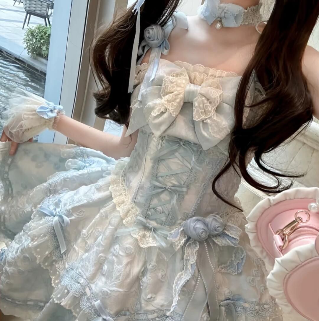 繁花序曲Lolitaバレエ風ロリータファン連衣裙JSKキャミソールブルーケーキプリンセスバースデードレス