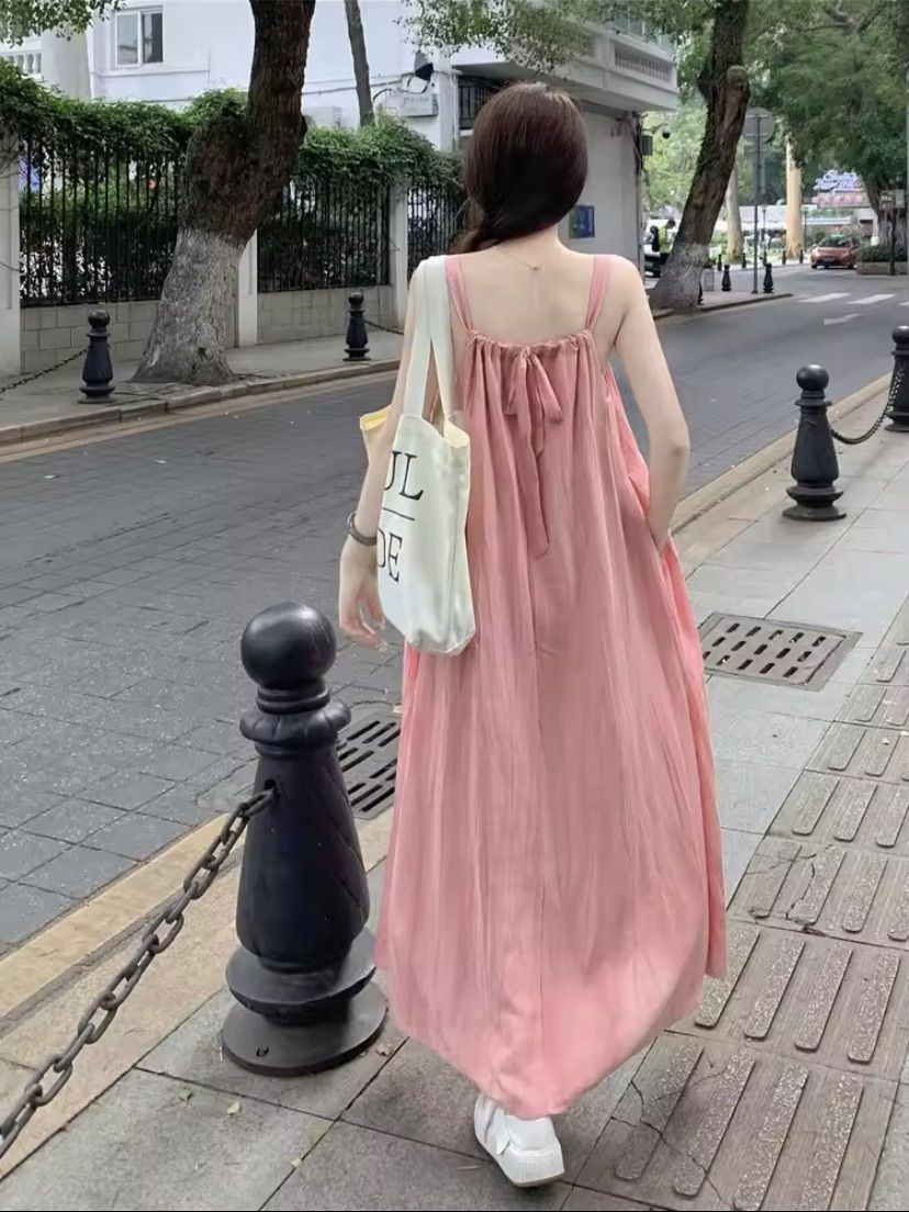 ルーズ ワンピース ピンク ロング ふわふわ リゾート 新品・未使用】ルーズ ワンピース ロング ふわふわ ピンク