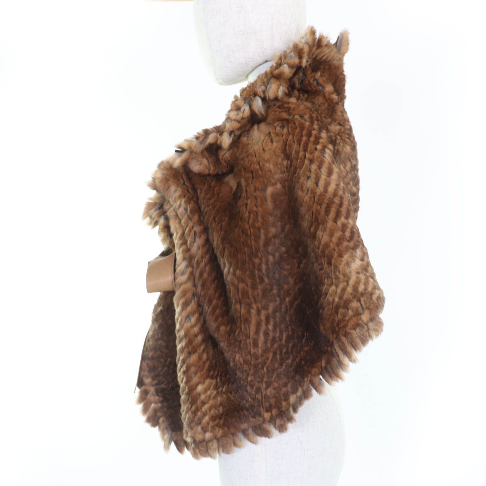 FENDI フェンディ レッキスファー レザー使い 大判 ストール マフラー 本毛皮ショール ブラウン イタリア製 レディース