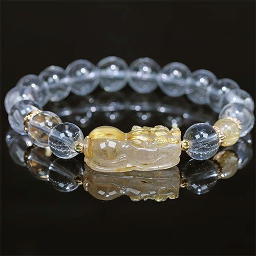 K2008-7〕ルチルクォーツ＆水晶 貔貅 ヒキュウ ブレスレット - メルカリ