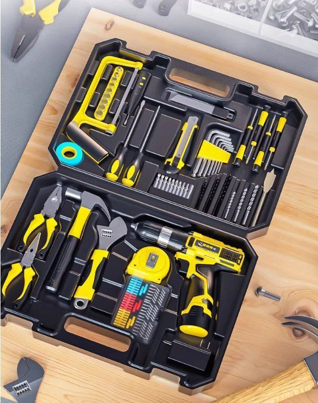 50-70％OFF期間限定クーポン。 家庭用工具箱セット電動ドライバーリチウム電池付き多機能ねじ回し五金修理ツール
