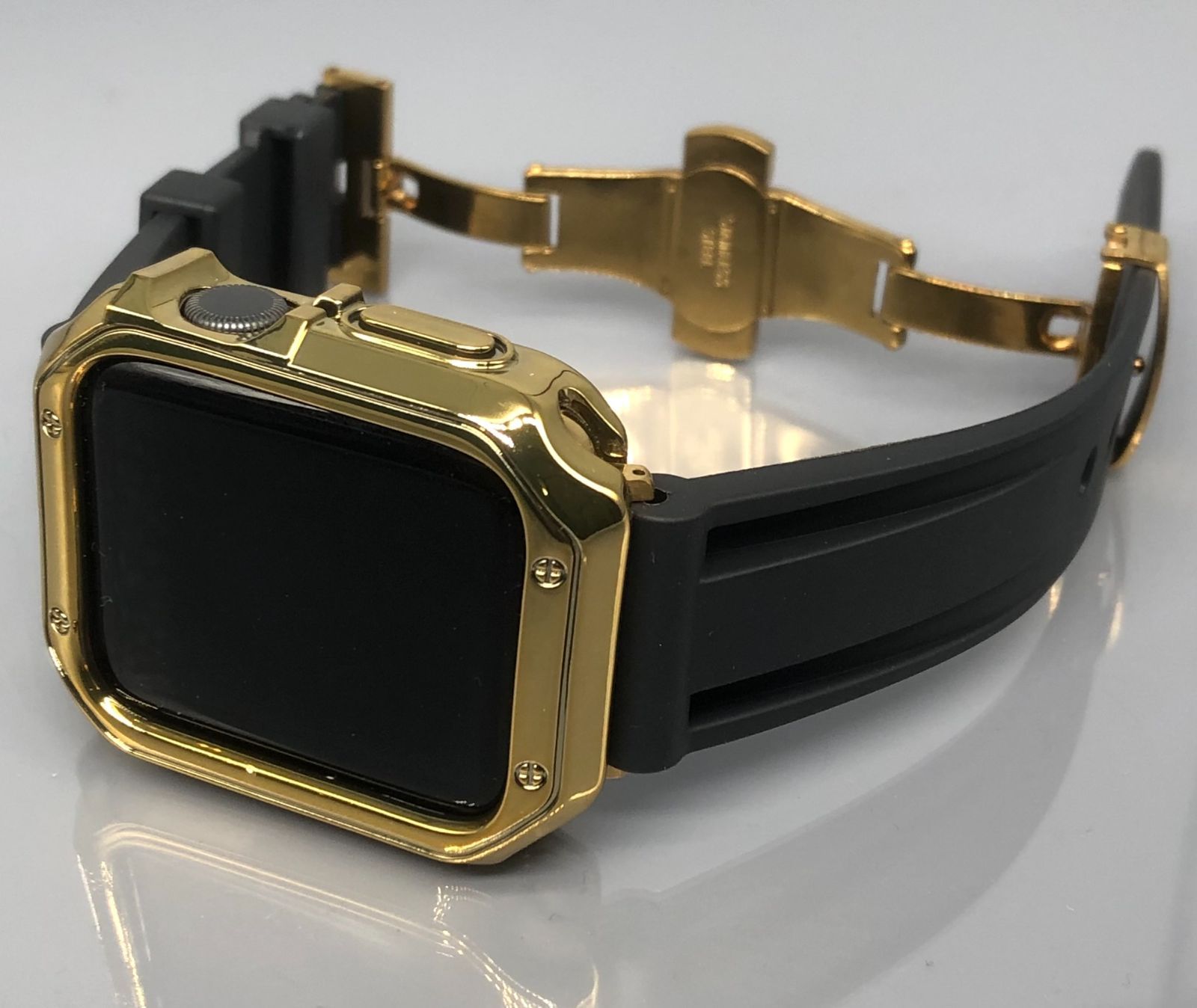 GimelZayinセット カスタム ブラック ゴールド アップルウォッチバンド ラバーベルト Apple Watch カバー ケース メンズ  レディース 38mm 40mm 41mm 42mm 44mm 45mm メンズ レディース