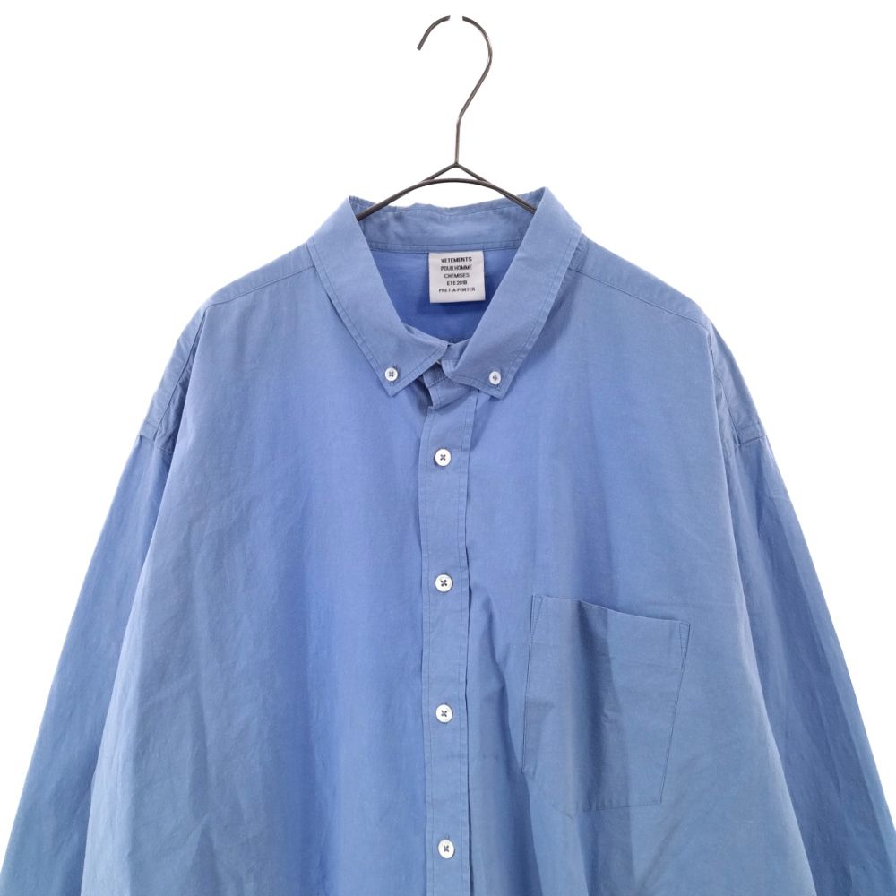 VETEMENTS (ヴェトモン) 18SS CASUAL SHIRTS バックロゴプリントオーバーサイズ長袖シャツ ブルー MSS18SH13