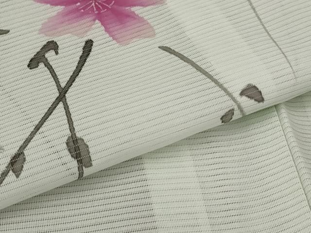平和屋着物＊夏物 小紋 絽 手描き 枝花文 暈し染め 洗える着物