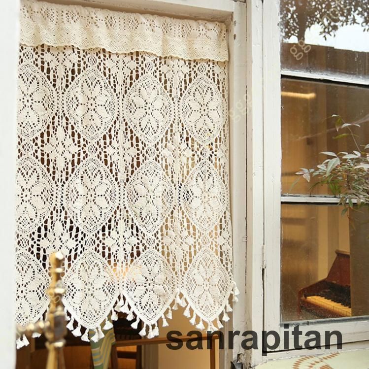 カフェカーテン リネンとコットンのかぎ針編みのレースカーテン