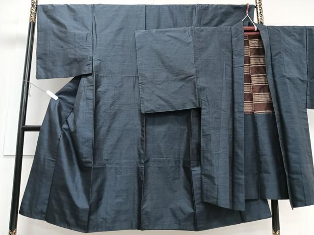 平和屋着物○男性 本塩沢 アンサンブル 110亀甲 中田屋織物謹製 証紙付き