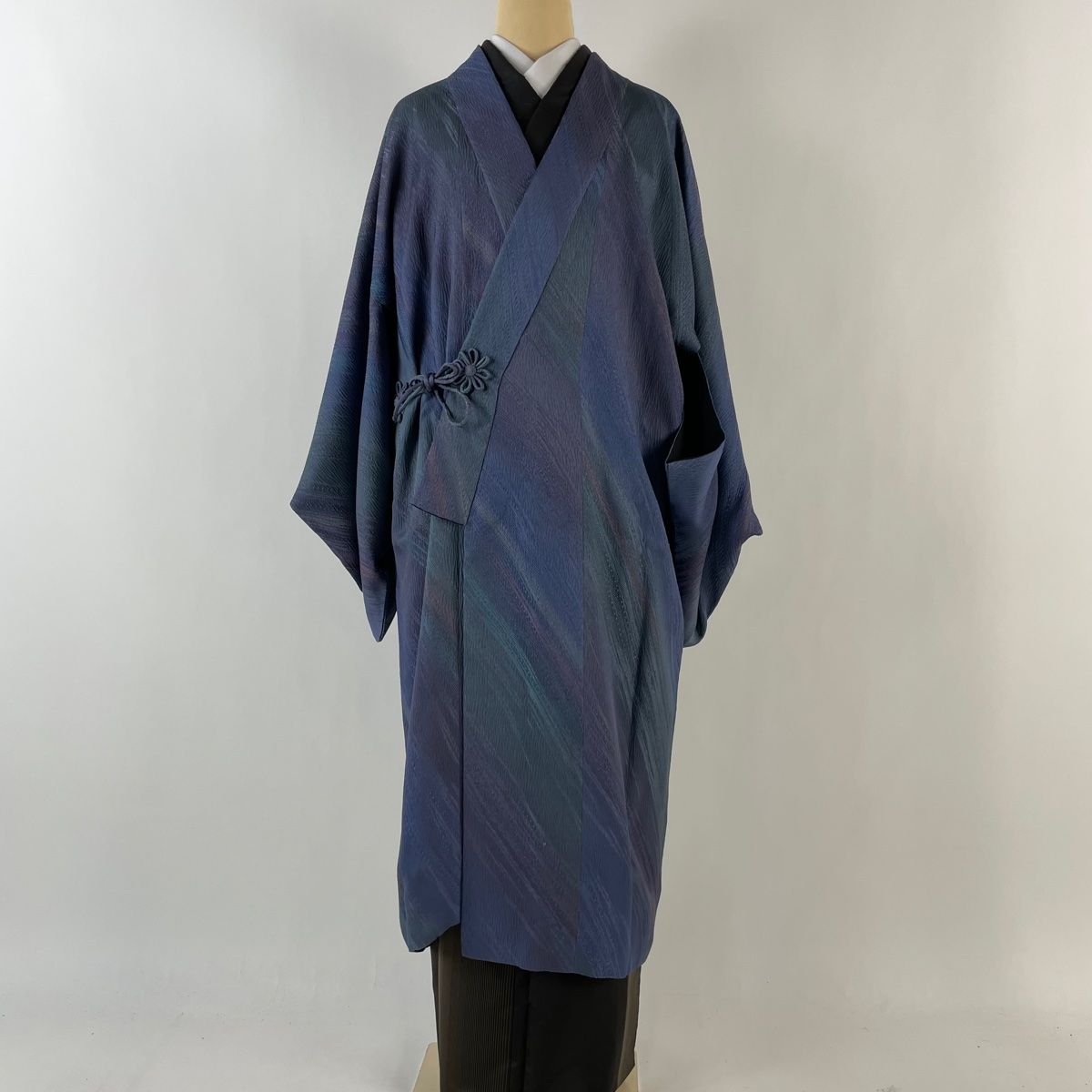 道行 身丈100cm 裄丈67cm M 和装コート 角衿 十分 ぼかし柄 深緑 正絹 