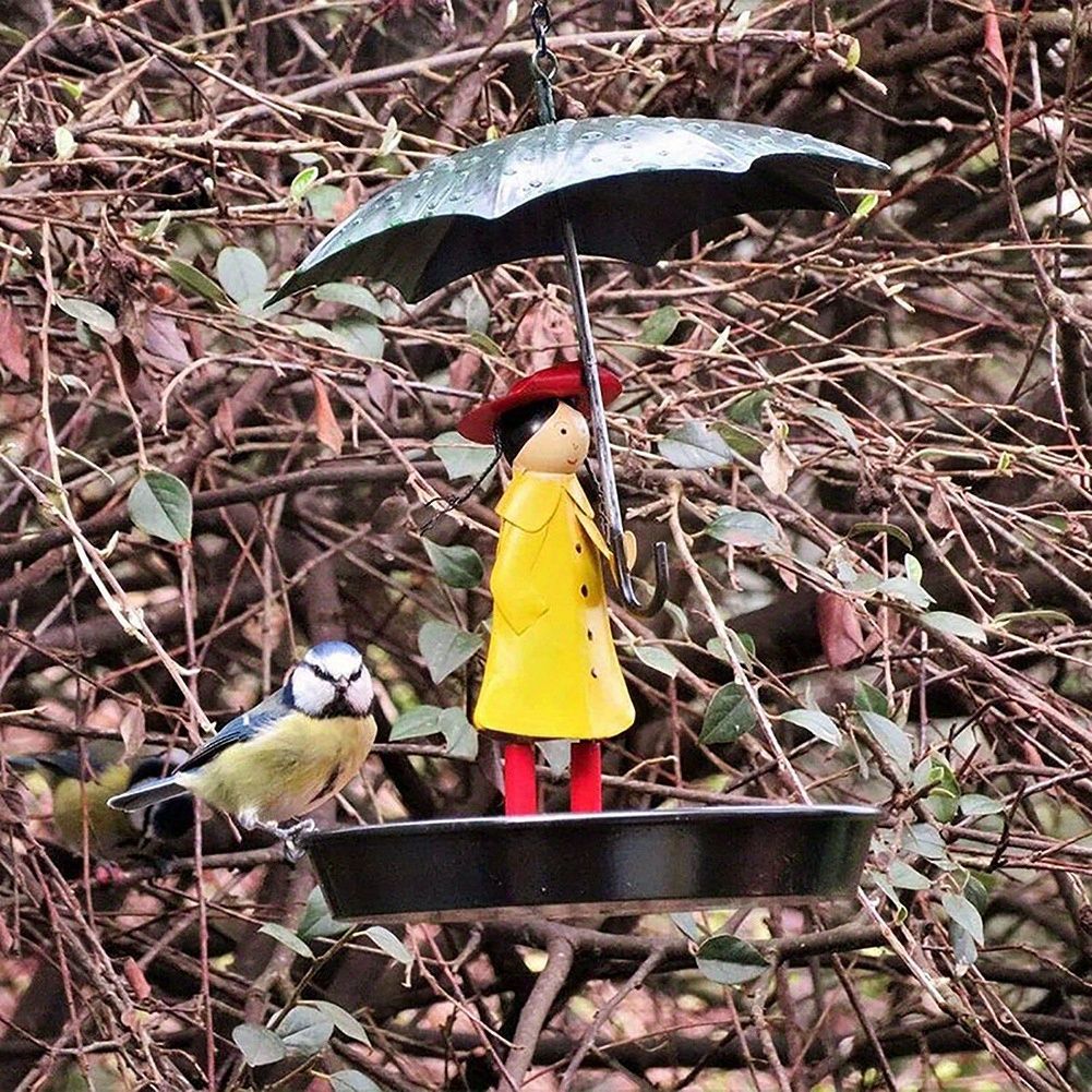 吊り下げ バードフィーダー 小鳥 野鳥 用 給餌器 餌箱 餌台えさ置き 簡単取り付け 餌入れ 鳥 ガーデンオブジェ インテリア ガーデニング ペット食器 野鳥観察 傘を差している女の子 バード用品