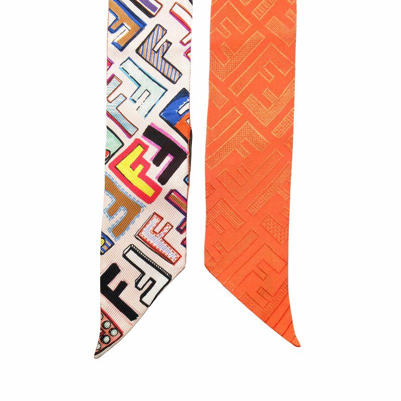 美品 フェンディ FENDI ズッカ FF柄 ファン ラッピー スカーフ リボン  