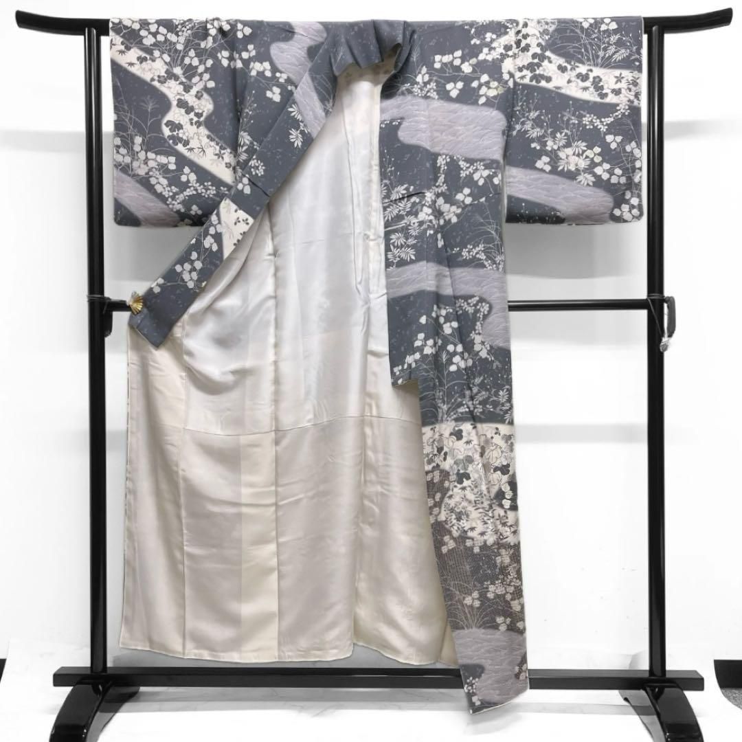 未使用 総刺繍 手刺繍 訪問着 花柄 金糸 水色 ブルー 白 863の